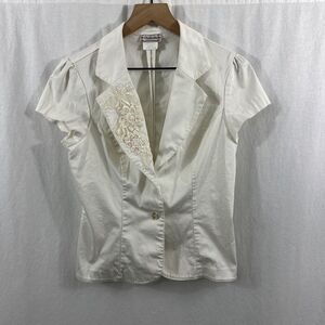 Soulmates Y2K Vintage Floral Embellished White SS Blazer Top Womens Size L